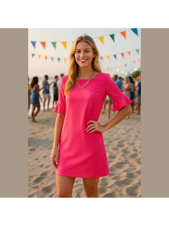 Lilly Pulitzer Dresses & Skirts - Lilly Pulitzer Ruffled 1/2 Sleeve Pink Mini Dress Size Medium